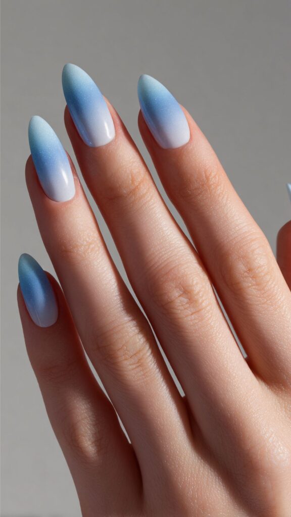 Baby-Blue-Ombre-With Silver-Glitter-Nails