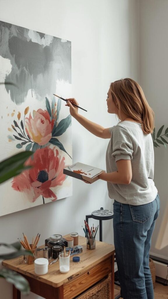 A-woman-painting-her-wall-as-15-new-year-wall-decor