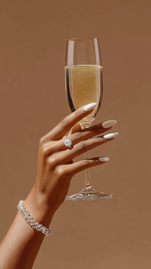A-woman-holding-a-glass-of-wine-while-showcasing-her-white-painted-nails-for-30-new-year-nail-designs 