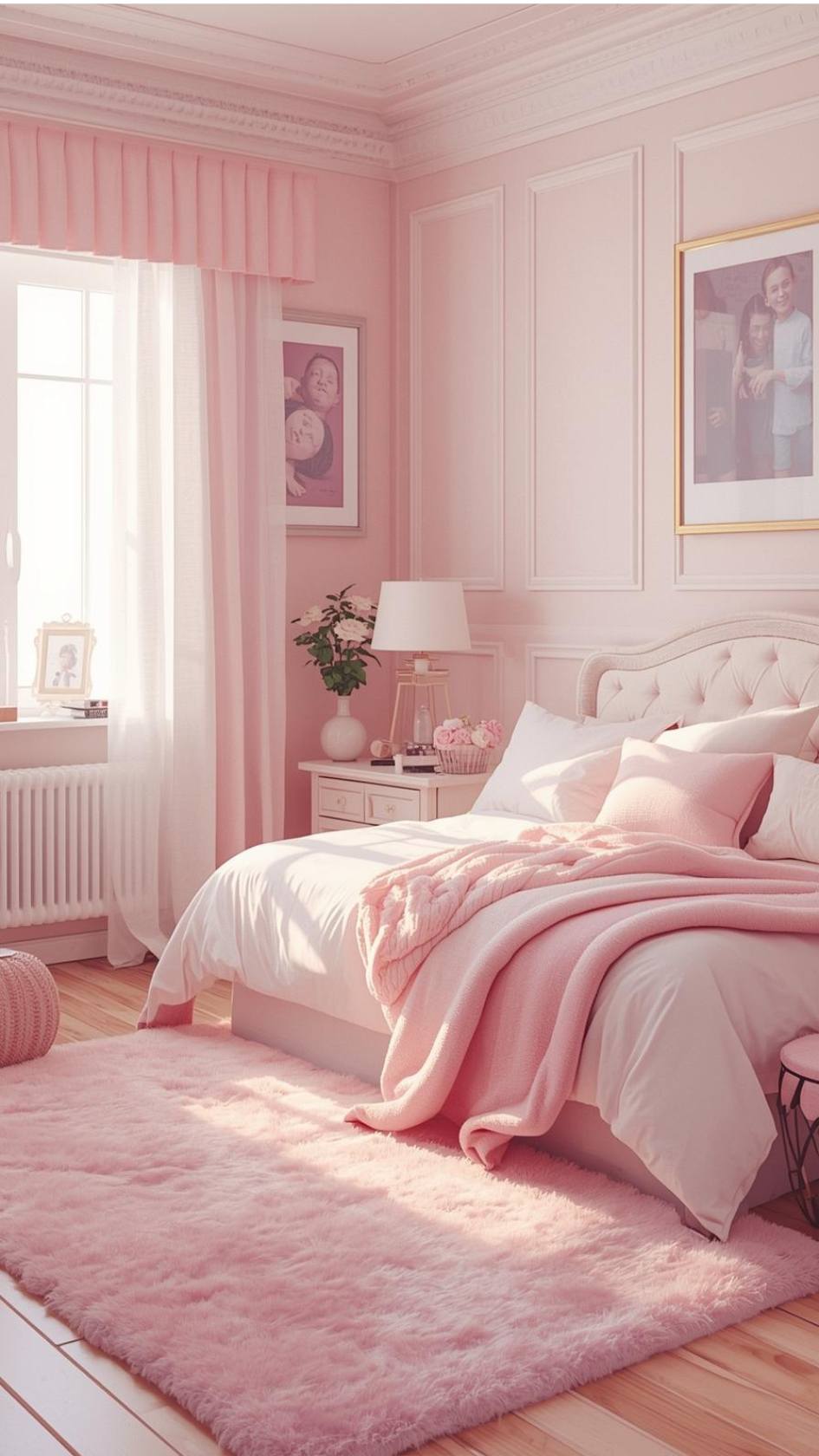 Featured-image-of-girly-bedroom-decor-showing-a-pink-bedroom-thrown-pillows-pink-curtains-pink-beds-and-an-art-on-the-wall