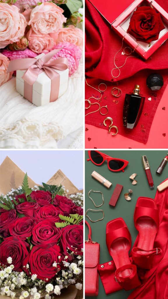 A-collage-of-valentine's-flower-gift-box-and-women-fashion-accessories-
