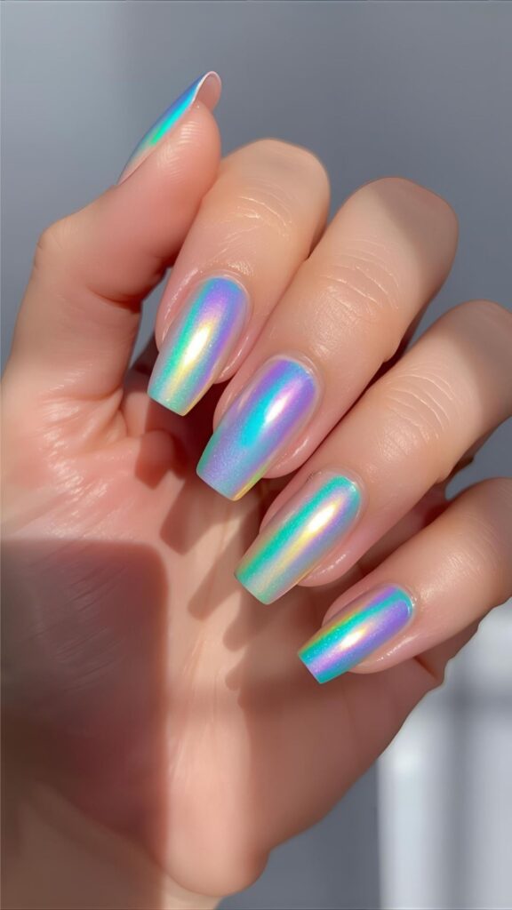 A-woman-that-painted-her-nails-holographic-rainbow-colour