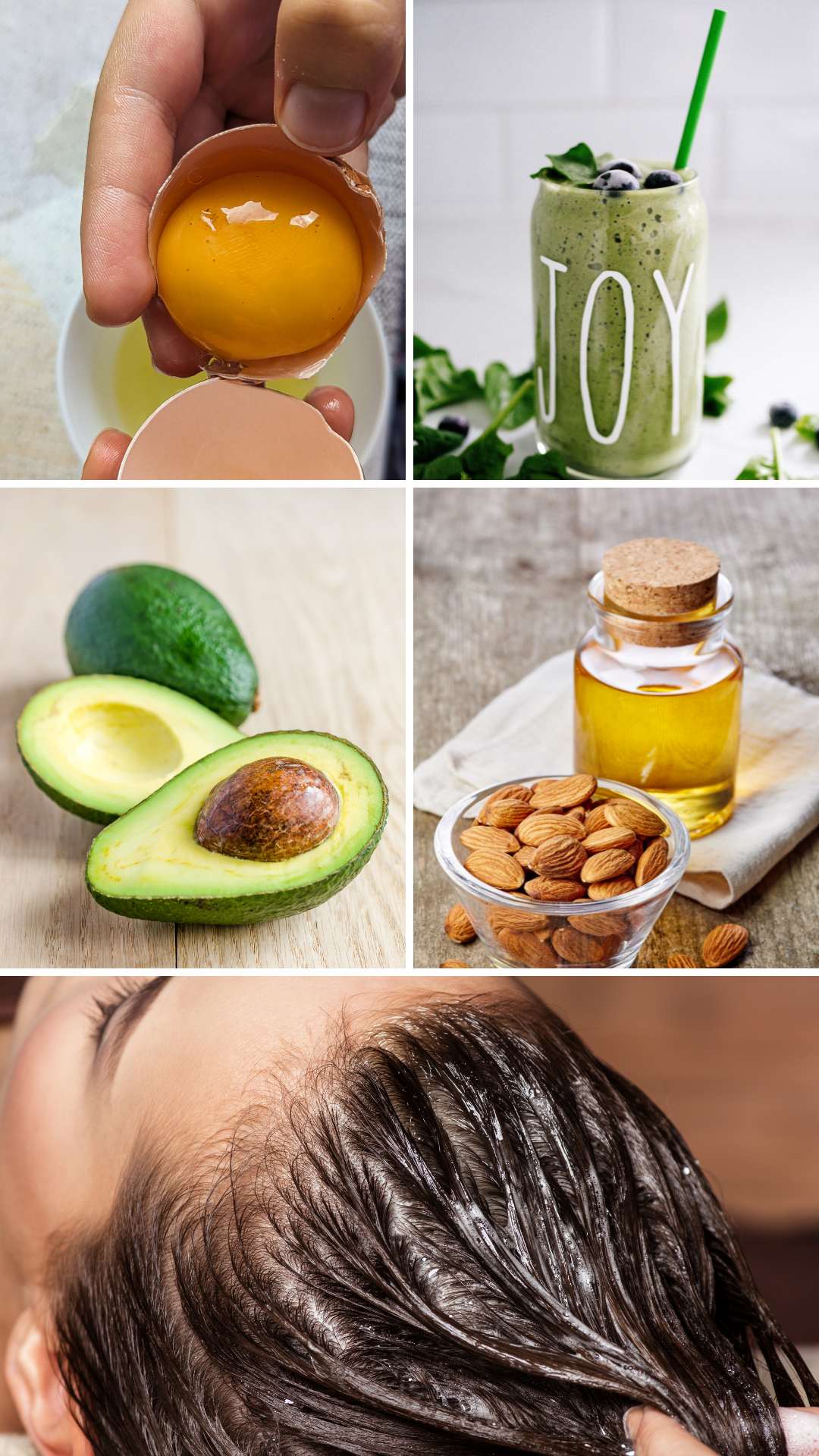 A-flat-lay-image-showing-almond-spinach-drink-avocado-egg-for-hair-growth-tips-for-women