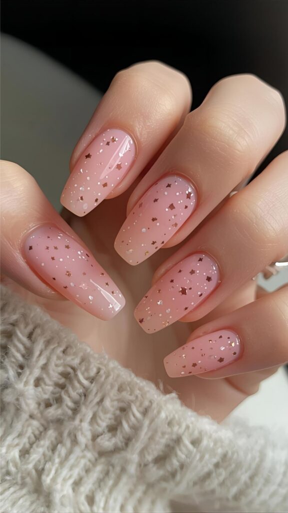 Soft-Peach-With-Tiny Stars-Nails