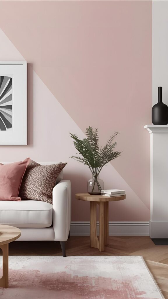 Statement-pink-and-white-Wall Paint-in-the-living-room