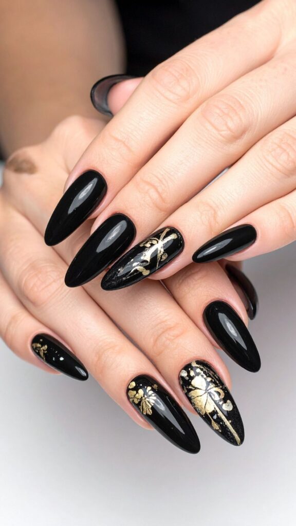 Dark-Winter-Nails-with-Elegant-Accents-as-winter-sparkly-nails-ideas