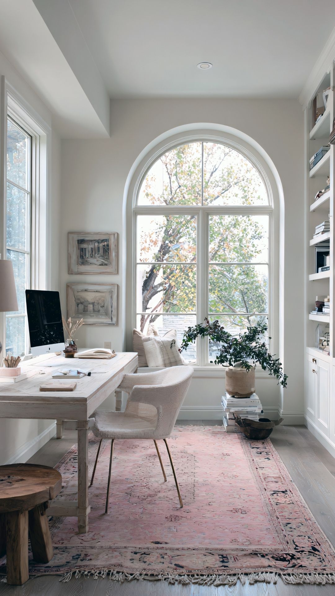 Featured-image-of-feminine-office-ideas-showing--a-well-organized-desk-and-table-setup-a-pink-rug-in-the-middle