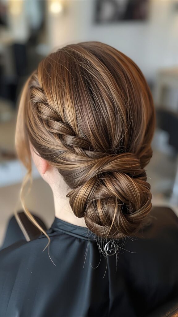 A-woman-that-styled-her-hair-in-form-of-Feed-In-Braids-Pulled-into-a-low-Bun-as-20-winter-hair-braids