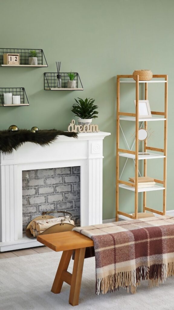 Modern-entry-way-wall-ideas-showing-an-entry-way-that-is-decorated-with-white-table-shelves-on-the-wall-a-flower-vase-on-the-table-and-a-chair