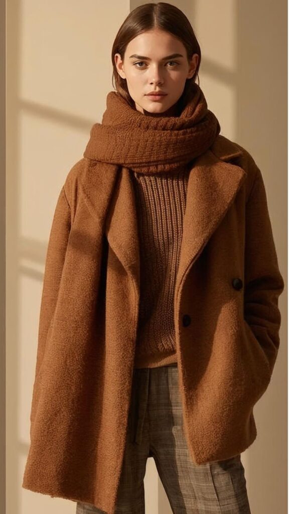 A-woman-wearing-brown-Long-Coat-and-Turtleneck