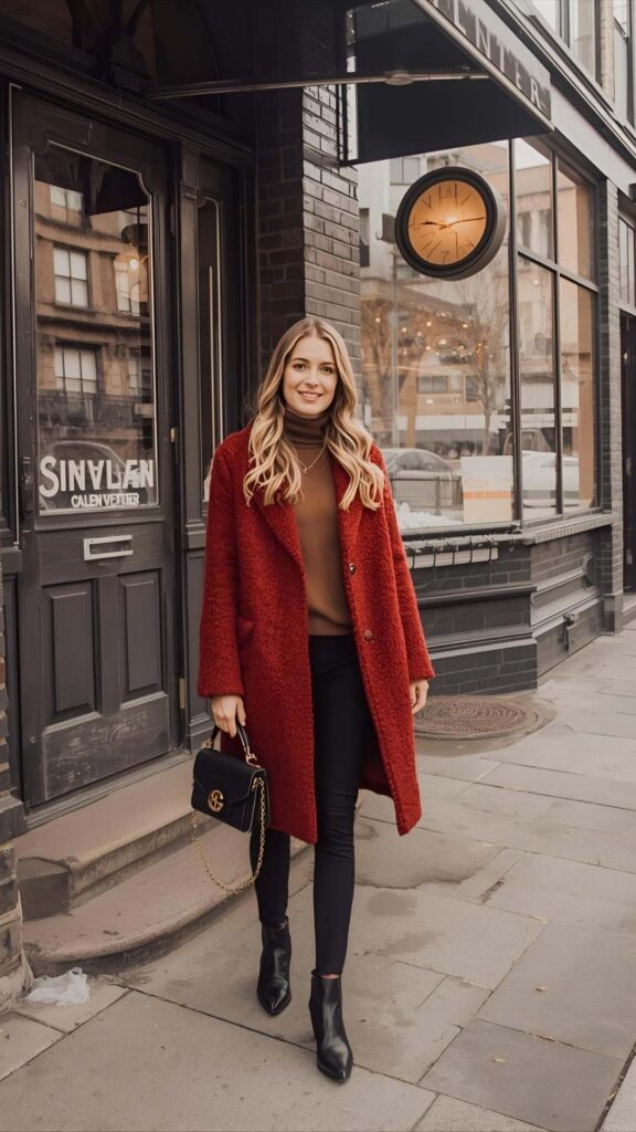 Woman-dressed-in-a-stylish-winter-outfit-for-a-romantic-dinner-layered-with-a-coat-and-boots-for-cold-weather.