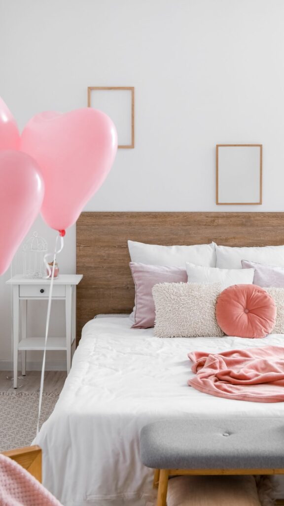 Galentines-day-showing-decorated-room-with-pink-balloons