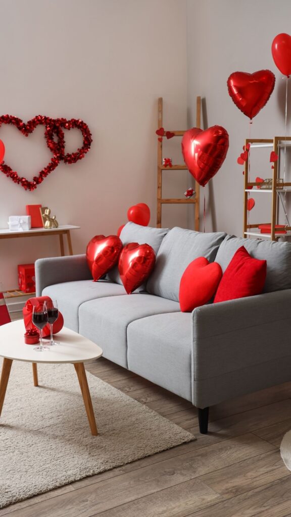 A-living-room-decorated-with-red-ballon-wine-on-the-table-showing-how-valentine-decorations-looks