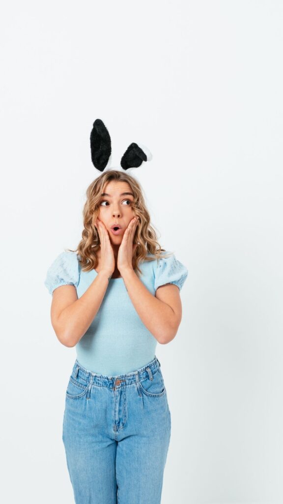 A-woman-jeans-trouser-and-light-blue-top-as-her-easter-outfits-ideas