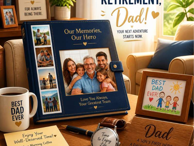 7-Best-Retirement-Gift-Ideas-For-Dad-Who-Says-He-Doesnt-Want-Anything-showing-lovely-retirement-gifts-on-the-table