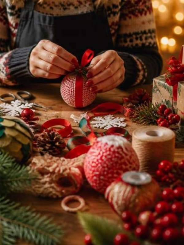A-picture-of-a-woman-creating-a-christmas-craft-for-christmas-decoration