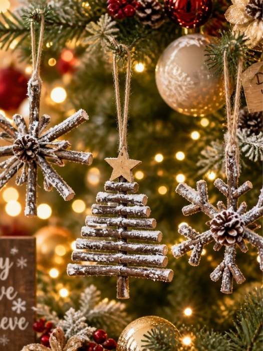 DIY-Snowy-Branch-Ornaments-for-Cheap DIY Christmas Tree Decorations