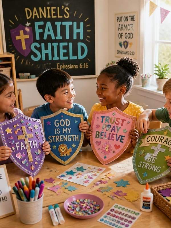  Daniels-Faith-Shield-Craft-with-children-holding-them-as-15-easy-daniel-and-the-lions-den-craft-ideas-that-help-kids-learn-the-bible-story
