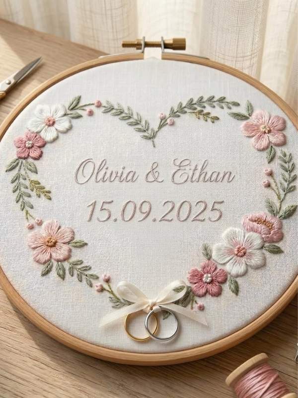 Embroidered-gift-for-Wedding-Keepsake-showing-the-name-of-the-bride-and-the-date-of-of-marriage