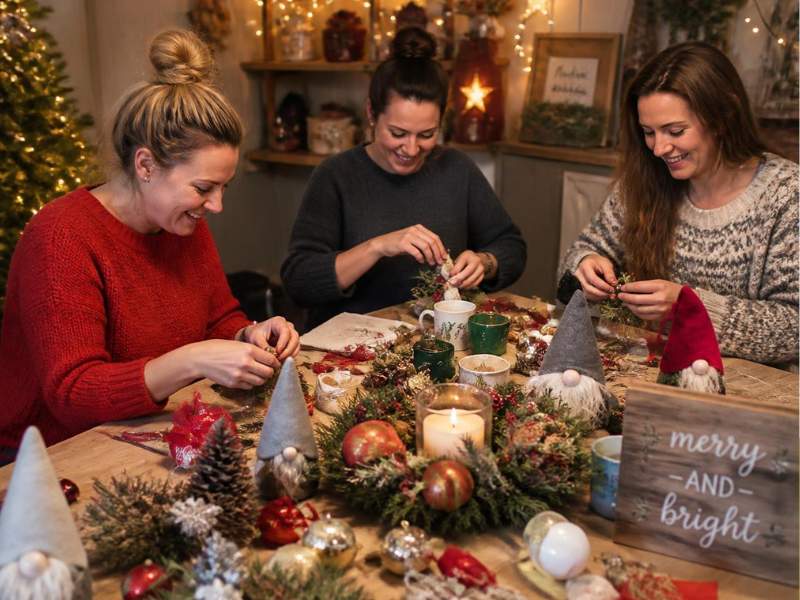 Featured-Image-Of-Christmas-crafts-for-adults-showing-3-adults-working-on-a-crafts