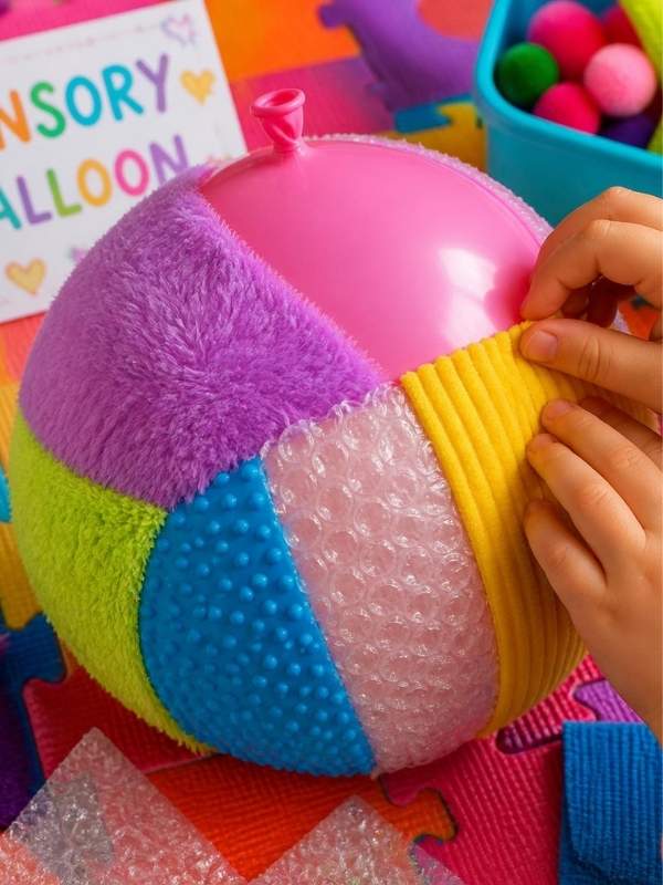 Sensory-Balloon-Texture-Craft-showing-a-colored-ballon-as-10-easy-sensory-craft-ideas-for-kids-with-special-needs-that-support-learning