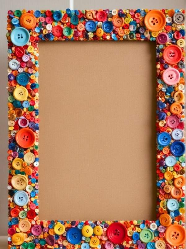 DIY-Picture-Frame-Makeover-showing-an-image-of-a-picture-frame-that-is-covered-with-buttons-at-the-two--side-as-a-makeover