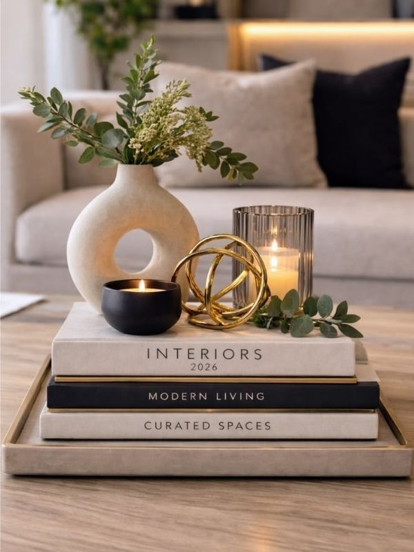 A-coffe-table-layered-with-books-with-flowers-and-a-candle