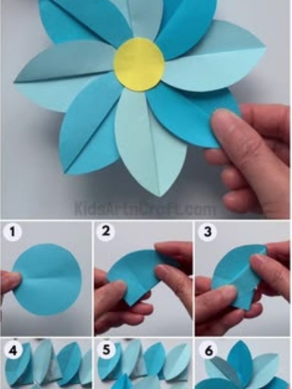 Image-of-steps-in-cutting-out-the-petal-shapes-using-blue-paper