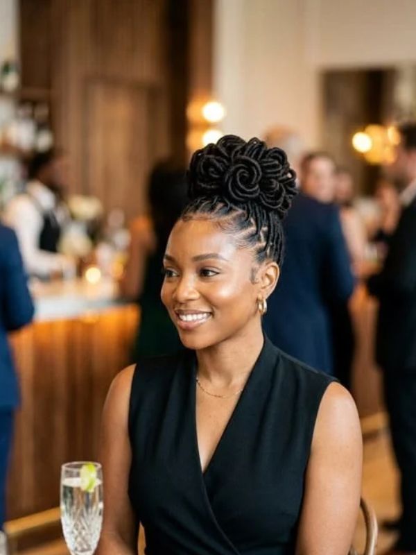 A-lady-with-Braided-Loc-Updo-as- Beautiful Loc Styles for Women