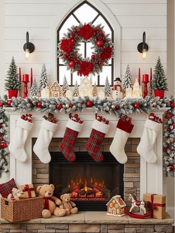 Christmas-Village-on-a-Mantel-as-christmas-mantel-decor